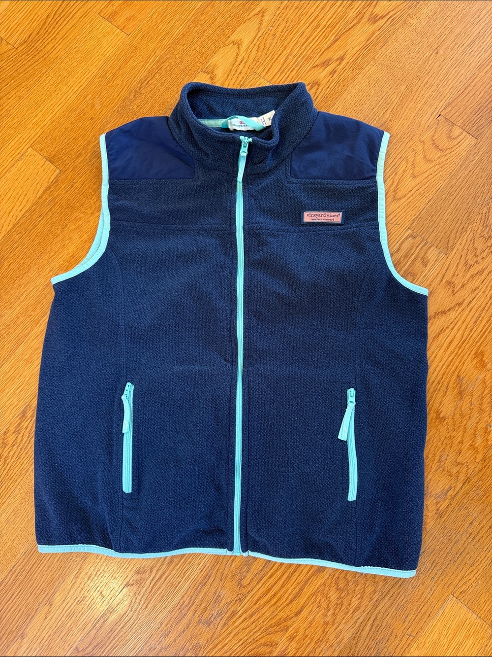 Vineyard Vines girls blue zip-up fleece vest with pockets outerwear